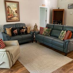 Like New Blue Electric Reclining Couch & Loveseat