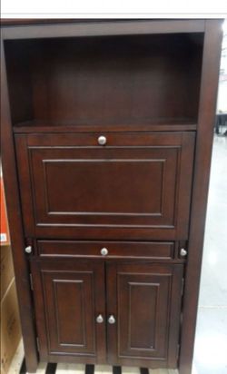 Hidden Desk/ Dark Brown Wood Cabinet with Shelving
