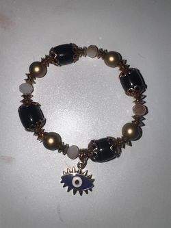 Evil Eye Charm Beaded Stretch Bracelet