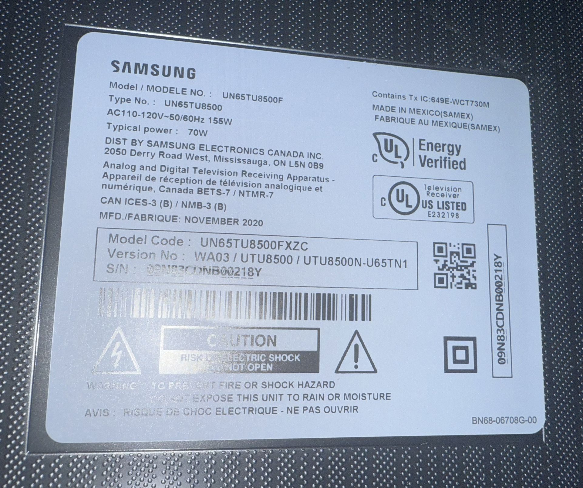 65” Samsung LED TV