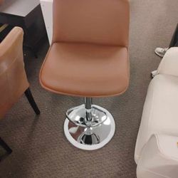 【Set of 2】Bar Stools,Modern Upholstered Swivel Stool with Back for Bar and Counter Height, Adjustable Height 24" to 34",1 Piece,PU in Brown