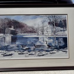 Geese On Pond Framed Art
