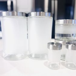 IKEA -6 Piece Frosted Glass Canister Set with Stainless Steel Lids-Excellent Condition