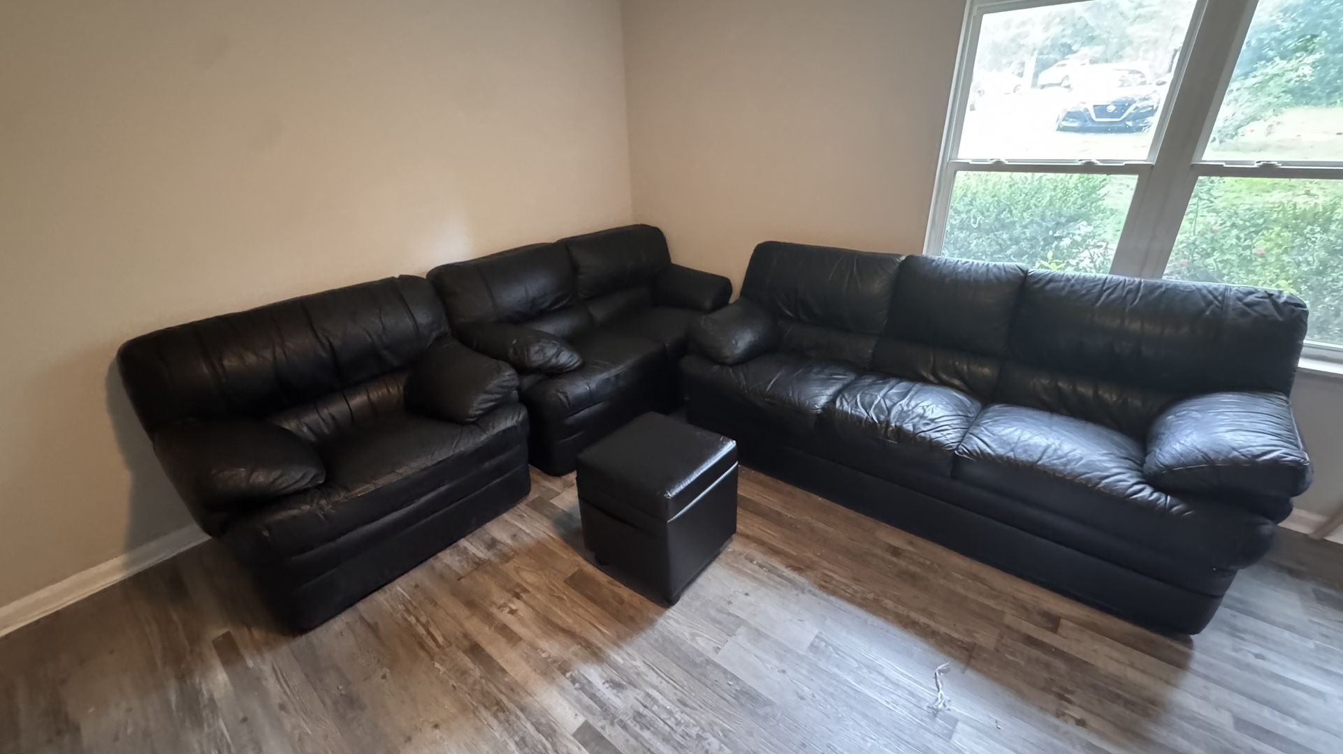 Leather Sofa And Loveseat Set With Footrest