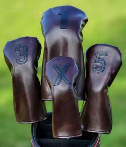 Classic Leather Driver, Fairway Wood, Hybrid Golf Headcover 4pcs Set (Brown)