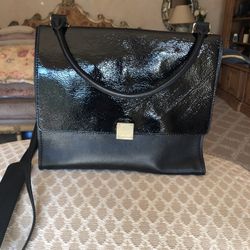 CELINE BLACK LEATHER & PATIENT LEATHER HANDBAG