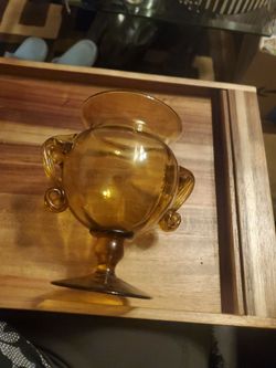 Vintage Hand-blown Amber glass vase