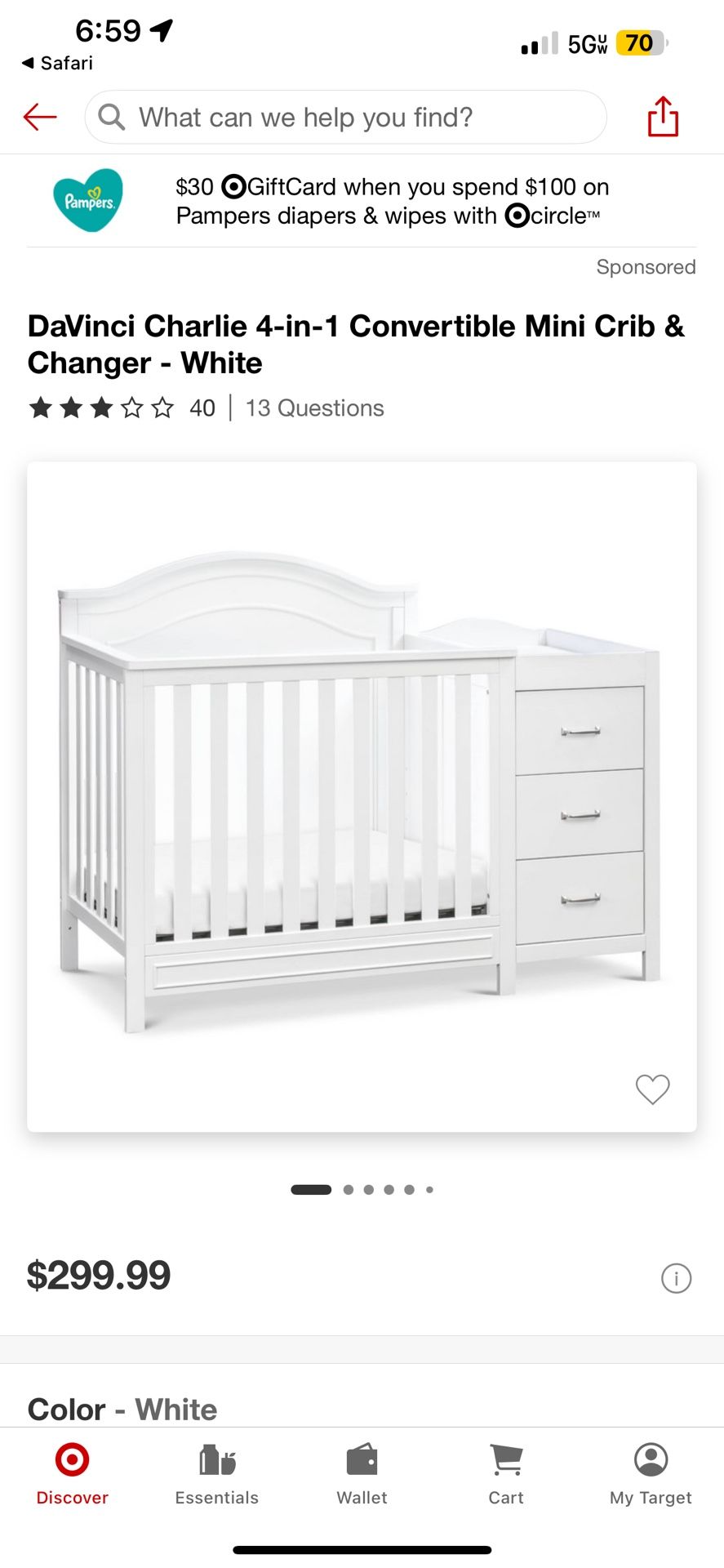 Mini crib with changing table