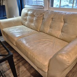 Beige faux leather sofa (two matching, or one)