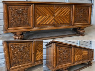 Vintage Carved Wood Sideboard / Buffet / Credenza