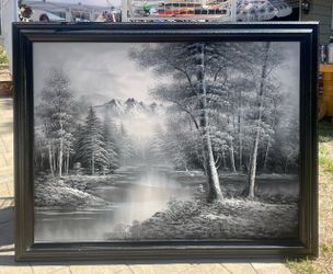 ** M. Scott Original Signed Realism Landscape Oil Painting Framed Snow River ** $299 ______________________________________________  __ Beautiful sign
