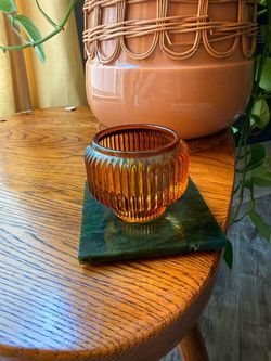 Amber Ribbed Glass Candle Holders