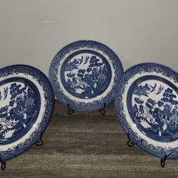 Churchill WILLOW BLUE Dinner Plates, Set of 3, Made in Staffordshire, England