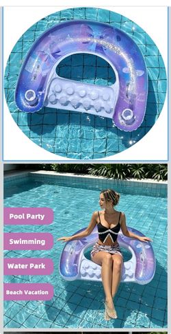 Pool Floats Adult, Inflatable Pool Float Chair with Cup Holder and Handles, U Shaped Floating Lounge Seat for Pool Lake Beach Party, 39 x 30 in, 220 l