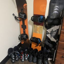3 Snowboards 2 snowboard boots 2ski boots