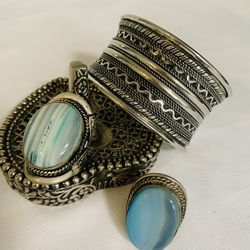 Adjustable Cuff Bracelet Ring Set