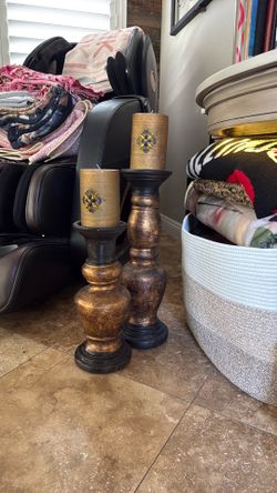 Chunky two tiered candle holders and candles