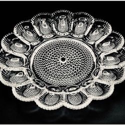 Vintage 1970s Indiana Glass Co. Hobnail Deviled Egg or Oyster Platter, 15 Compartments