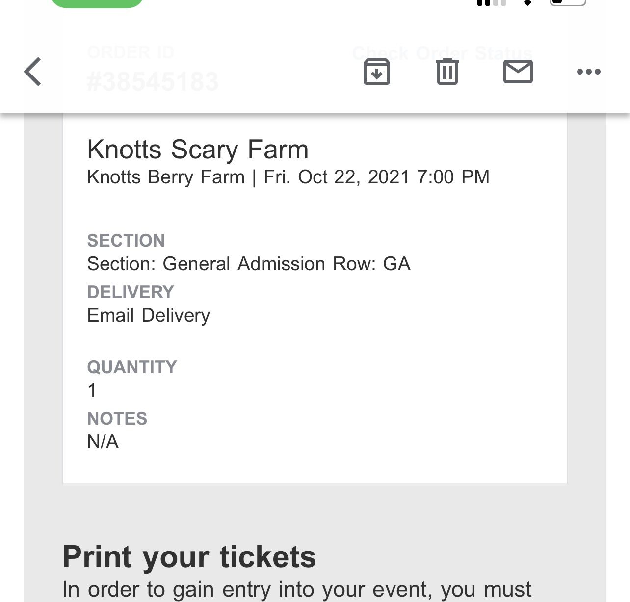 Knotts Scary Farm Ticket