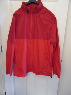 Tek Gear Men's Windbreaker Jacket Full Zip Hidden Hood Size XL Red