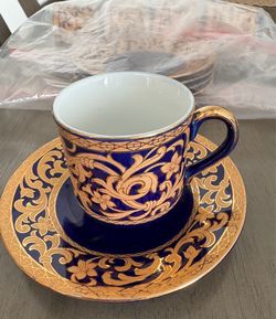 Cobalt Blue and Gold Porcelain Cup and Saucer