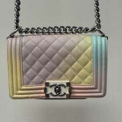 Chanel Ivory Rainbow Printed Caviar Small Bag 