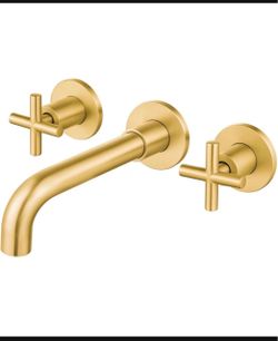 Brushed Gold Wall-Mount Bathroom Faucet