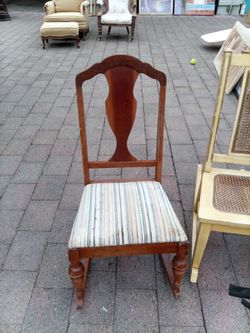 Childs Antique Wood Rocking Chair with Upholstered Seat