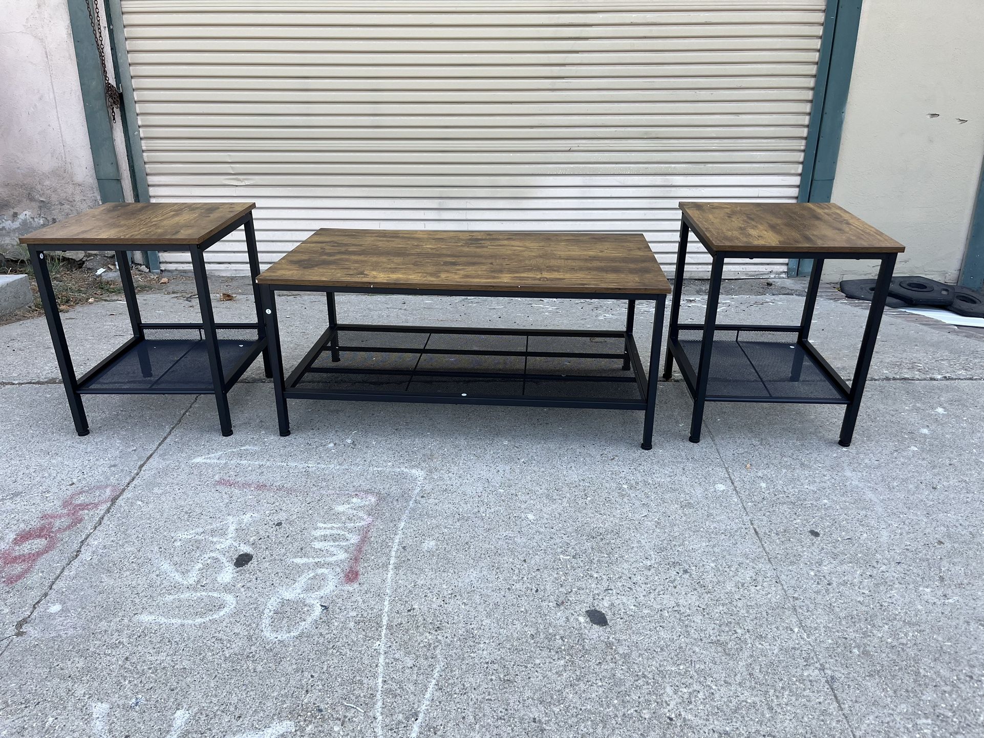 Industrial Style Coffee Table & 2 End Tables (New)