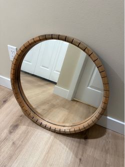 Round Wood Framed Wall Mirror – 24” Rustic Farmhouse Decor