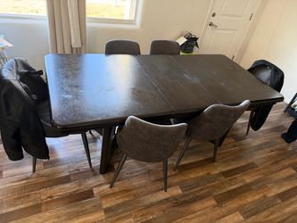 Expandable Dining Table + 6 Grey Suede Chairs – $300 OBO