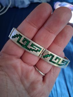 Vintage Taxco Silver Bracelet with Malachite inlay