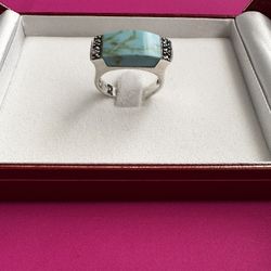 Vintage 925 sterling silver turquoise ring Slimline Turquoise Ring size 8.5 with 3 stones on each side In great condition