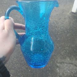 Blue Crackle Glass Pitcher – Vintage Style