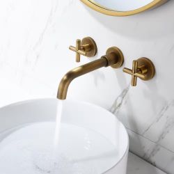 Double Handle Wall Mounted Bathroom Faucet in Brushed Bronze