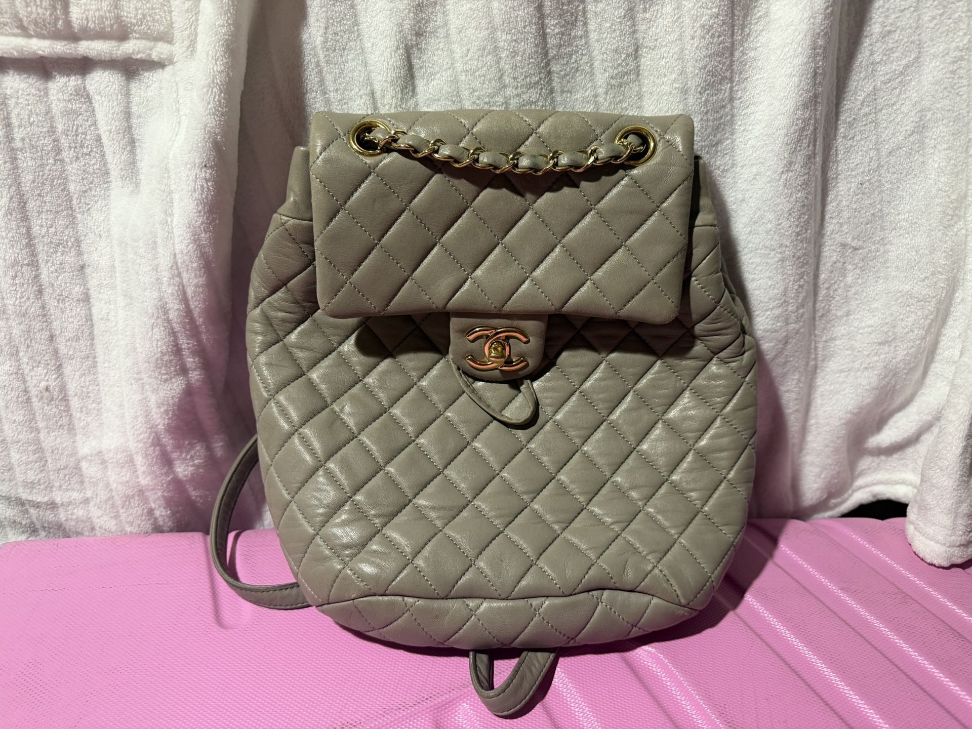 Chanel Urban Spirit Backpack Grey Lambskin With Authenticity Card RARE BAG