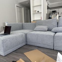  Modular Sectional Sofa with Ottoman by Drew Barrymore, Gray Fabric