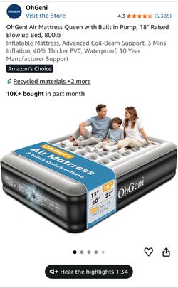 BRAND NEW Air Mattress Queen with Built in Pump, 18" Raised Blow up Bed, 800lb