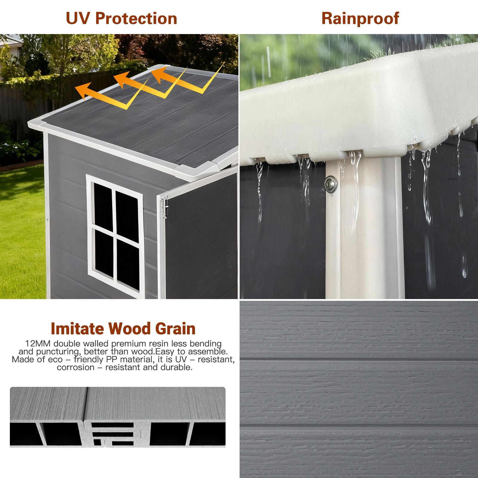 6ft x 4ft Plastic Outdoor Storage with Floor and Lockable Door Plastic Garden Shed for Backyard, Lawn, Gray