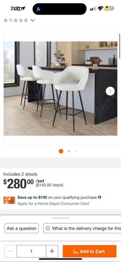 Set of 2 Counter Bar Stools White Leather Modern Like New