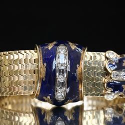 14kt Gold Antique Blue Enamel Diamond Bracelet-firm