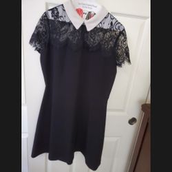 Black + White Lacey + Collared Dress (Size L) 