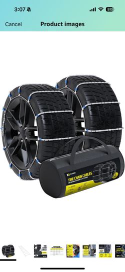 Tire Chain Cables For Snow & Ice, Fits Passenger Cars & Some SUVs, Constructed to Provide Maximum Traction & Grip - Set of 2 (Small)