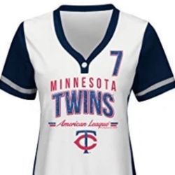 NWT [MLB] Minnesota Twins MLB V-Neck Sparkle Jersey Shirt Joe Mauer #7 Women’s S