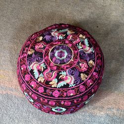 13" Meditation Zafu Cushion- Fuchsia Embroidered