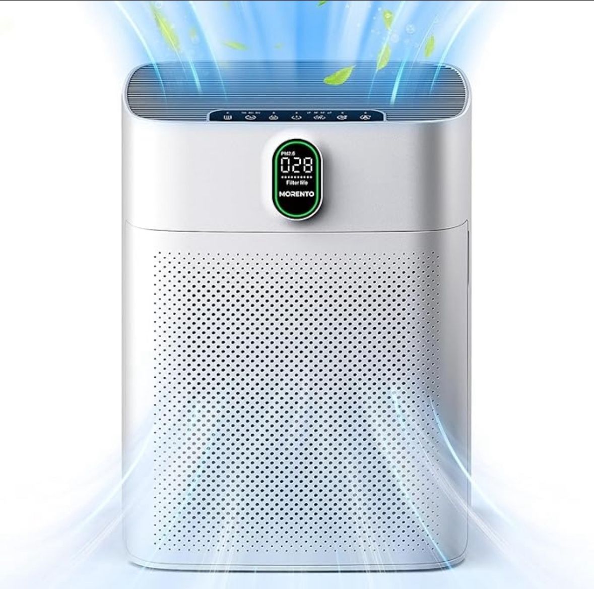 MORENTO Air Purifiers for Home Large Room up to 1076 Sq Ft with PM 2.5 Display Air Quality Sensor for Pet Hair, Double-sided Air Inlet, 24db, White, 1