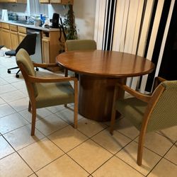 Mid Century Solid Wood Table With 3 Chairs 