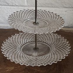 Vtg Westmoreland Glass English Hobnail Two Tiered Server