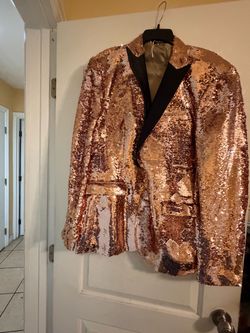 Gold Sequin Blazer with Black Lapels good  Extra Large Size for Halloween time
