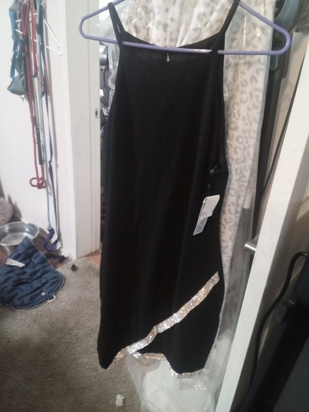 XXL Black Dress With Silver Rhinestone Hem Detail